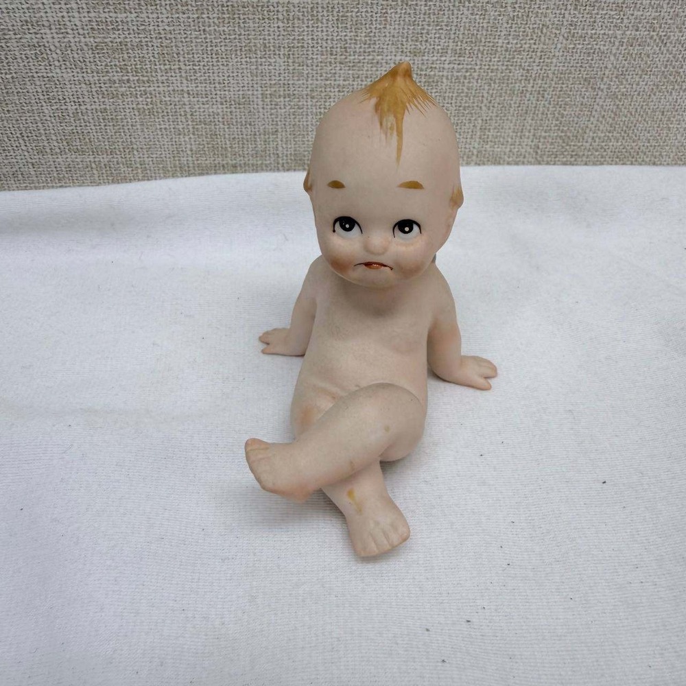 Vintage Bisque Porcelain Kewpie Doll Figurine Seated Blue Wings KW913 4 Inch
